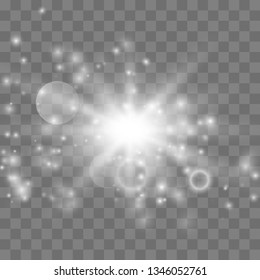 Glow light burst explosion with dust transparent. Bright Star. Transparent shining sun, bright flash. Vector illustration EPS10