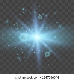 Glow light burst explosion with dust transparent. Bright Star. Transparent shining sun, bright flash. Vector illustration EPS10
