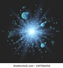 Glow light burst explosion with dust transparent. Bright Star. Transparent shining sun, bright flash. Vector illustration EPS10