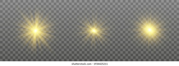 Glow light effect, Bright sun. Vector transparent sunlight, special flash light effect. Sun or spotlight beams. Bright flash. Light PNG. Decor element isolated on transparent background.