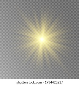 Diseño especial de luz solar o efecto luminoso. Estrella, sol o vigas de luz. Brillante brillante. Papúa ligera. Decoración. Ilustración vectorial para la decoración. Fondo transparente aislado.