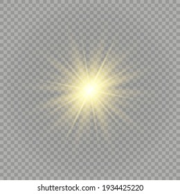 Glow light effect, Bright sun. Vector transparent sunlight, special flash light effect. Sun or spotlight beams. Bright flash. Light PNG. Decor element isolated on transparent background.