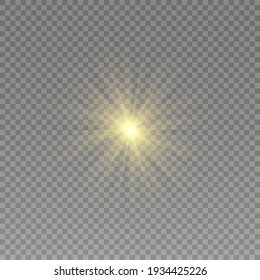 Glow light effect, Bright sun. Vector transparent sunlight, special flash light effect. Sun or spotlight beams. Bright flash. Light PNG. Decor element isolated on transparent background.