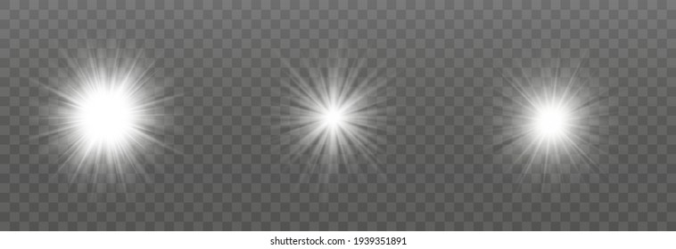 Glow light effect, Bright sun. Vector transparent sunlight, special flash light effect. Sun or spotlight beams. Bright flash. Light PNG. Decor element isolated on transparent background.