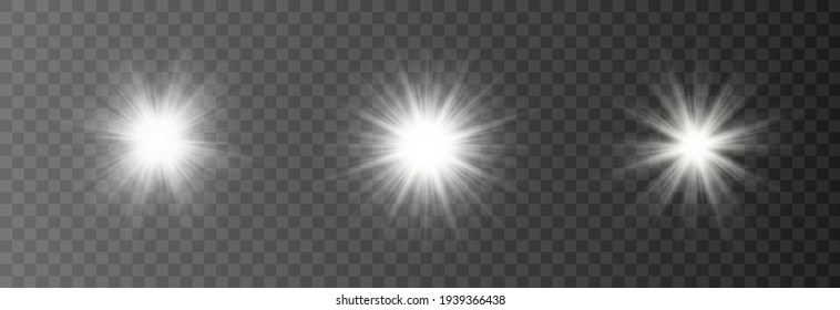 Glow light effect, Bright sun. Vector transparent sunlight, special flash light effect. Sun or spotlight beams. Bright flash. Light PNG. Decor element isolated on transparent background.