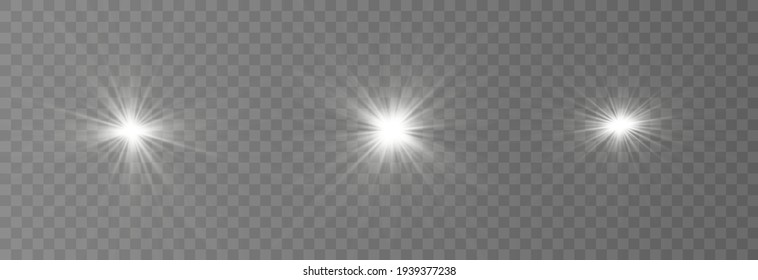 Glow light effect, Bright sun. Vector transparent sunlight, special flash light effect. Sun or spotlight beams. Bright flash. Light PNG. Decor element isolated on transparent background.