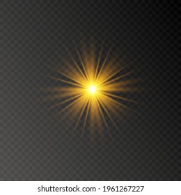 Glow light effect, Bright sun. Vector transparent sunlight, special flash light effect. Sun or spotlight beams. Bright flash. Light PNG. Decor element isolated on transparent background.