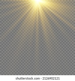 Blitzlicht auf png Hintergrund. Vektorstrahlstrahleffekt.
Weißes Licht explodiert auf transparentem Hintergrund. Transparente strahlende Sonne, heller Blitz. Spezieller Lichteffekt der Linse.