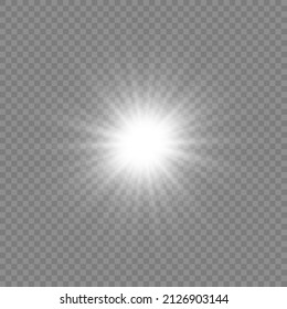 Glow light effect, Bright sun. Vector transparent sunlight, special flash light effect. Sun or spotlight beams. Bright flash. Light PNG. Decor element isolated on transparent background.