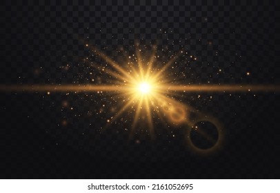 Glow light effect, Bright sun. Vector transparent sunlight, special flash light effect. Sun or spotlight beams. Bright flash. Light PNG. Decor element isolated on transparent background.