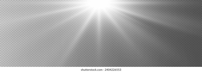 Glow light effect, bright sun. Vector transparent sunlight, special flare effect. Rays of the sun or spotlight. Bright flash. On a transparent background.