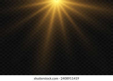 Glow light effect, bright sun. Vector transparent sunlight, special flare effect. Rays of the sun or spotlight. Bright flash. 