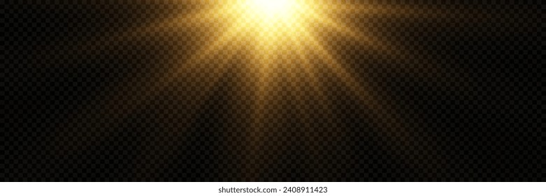 Lichteffekt, helle Sonne. Vektortransparentes Sonnenlicht, Spezialfacketteneffekt. Sonnenstrahlen oder Sonnenlicht. Heller Blitz. 