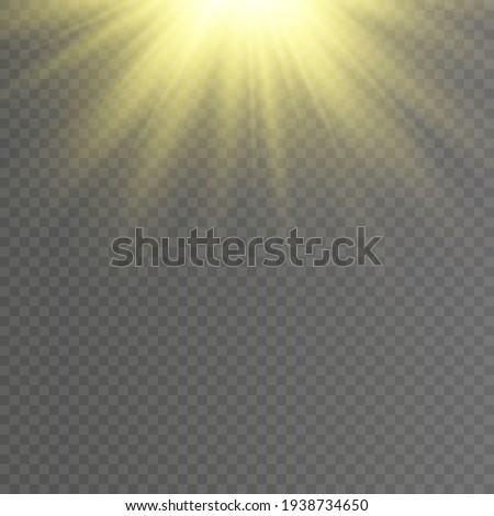 Glow light effect, Bright sun. Vector transparent sunlight, special flash light effect. Sun or spotlight beams. Bright flash. Light PNG. Decor element isolated on transparent background.