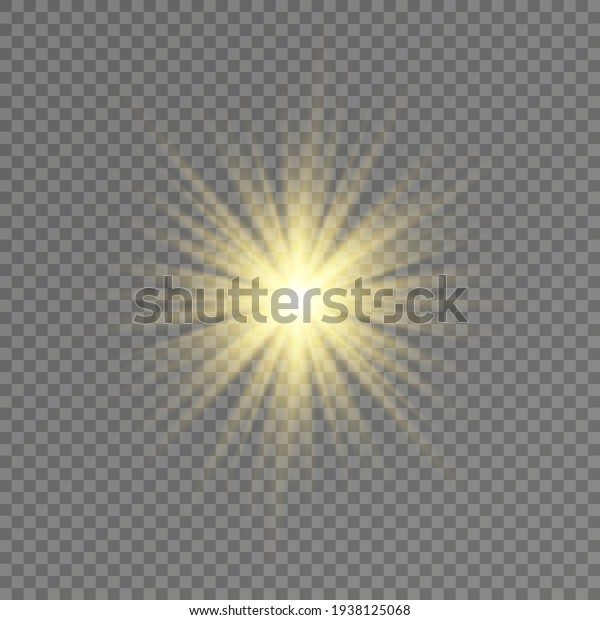 Glow light effect, Bright sun. Vector\
transparent sunlight, special flash light effect. Sun or spotlight\
beams. Bright flash. Light PNG. Decor element isolated on\
transparent background.