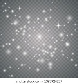Glow light effect. Christmas flash. Vector sparkles on transparent background. 