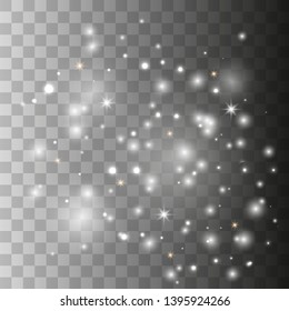 Glow light effect. Christmas flash. Vector sparkles on transparent background. 