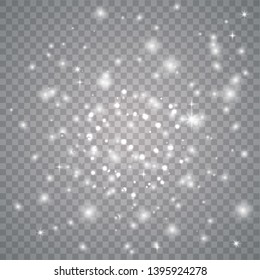 Glow light effect. Christmas flash. Vector sparkles on transparent background. 