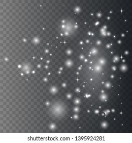 Glow light effect. Christmas flash. Vector sparkles on transparent background. 