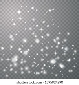 Glow light effect. Christmas flash. Vector sparkles on transparent background. 