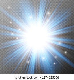 Glow light effect, explosion, glitter, spark, sun flash. Vector illustration.