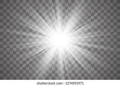 Glow light effect, explosion, glitter, spark, sun flash. Vector illustration.