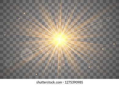 Glow light effect, explosion, glitter, spark, sun flash. Vector illustration.