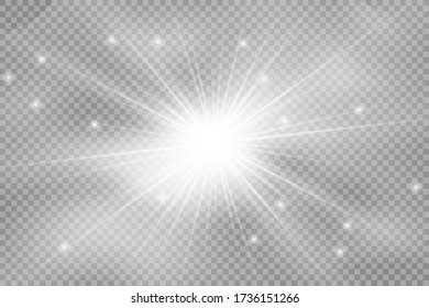Glow light effect, explosion, glitter, spark, sun flash. Vector illustration