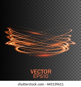 Glow light effect. Glowing fire ring trace. Magic light. Gold light. Swirl trail effect on transparent background. Vector illustration