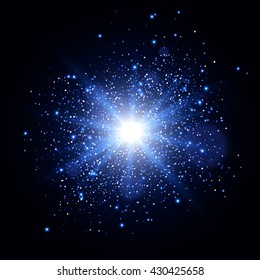 Glow light effect. Glowing sparks. Star burst with sparkles. Vector light effect
