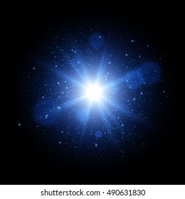 Glow light effect. Glowing sparks. Star burst with sparkles. Vector light effect