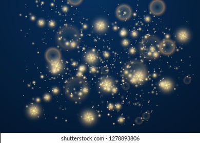 Glow light effect. Gold sparkle dust. Vector illustration. Christmas flash Concept.