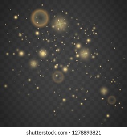 Glow light effect. Gold sparkle dust. Vector illustration. Christmas flash Concept.