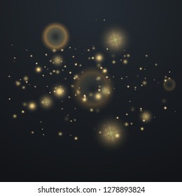 Glow light effect. Gold sparkle dust. Vector illustration. Christmas flash Concept.