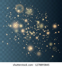 Glow light effect. Gold sparkle dust. Vector illustration. Christmas flash Concept.