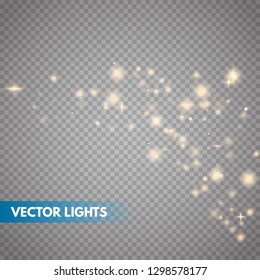 Glow light effect. Gold sparkle dust. Vector illustration. Christmas flash Concept