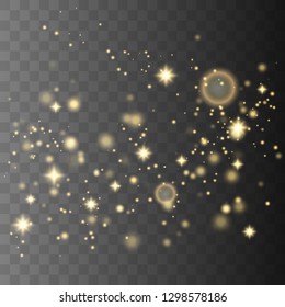 Glow light effect. Gold sparkle dust. Vector illustration. Christmas flash Concept