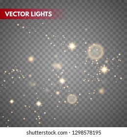 Glow light effect. Gold sparkle dust. Vector illustration. Christmas flash Concept