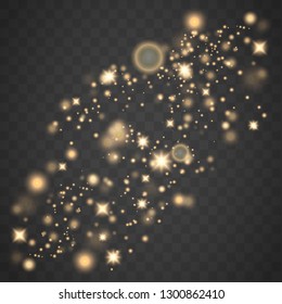 Glow light effect. Gold sparkle dust. Vector illustration. Christmas flash Concept