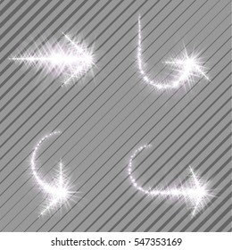 Glow light effect isolated on transparent background for decoration . Overlay arrow design element formed from glittering shiny sparkles . Vector 