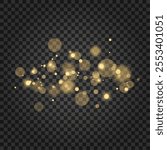 glow light effect. luminous element. iridescent sparks highlighted on a black background. magical vector transparent sunlight, lens flash effect or sun rays or golden fairy dust, glare, radiance