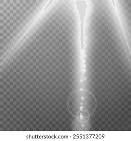 glow light effect. luminous element. a large star with a glow effect, iridescent sparks highlighted on a black background. vector transparent sunlight, lens flash effect or sun rays or spotlight flash