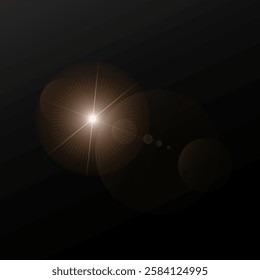 glow light effect. luminous element. a large star with a glow effect, iridescent sparks highlighted on a black background. vector transparent sunlight, lens flash effect or sun rays or spotlight flash