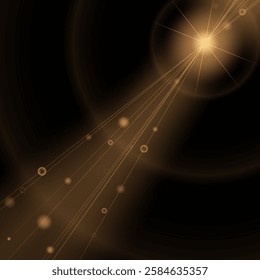 glow light effect. luminous element. a large star with a glow effect, iridescent sparks highlighted on a black background. vector transparent sunlight, lens flash effect or sun rays or spotlight flash