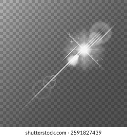 glow light effect. luminous element. a large star with a glow effect, iridescent sparks highlighted on a black background. vector transparent sunlight, lens flash effect or sun rays or spotlight flash
