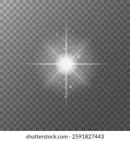 glow light effect. luminous element. a large star with a glow effect, iridescent sparks highlighted on a black background. vector transparent sunlight, lens flash effect or sun rays or spotlight flash
