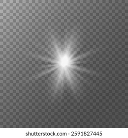 glow light effect. luminous element. a large star with a glow effect, iridescent sparks highlighted on a black background. vector transparent sunlight, lens flash effect or sun rays or spotlight flash