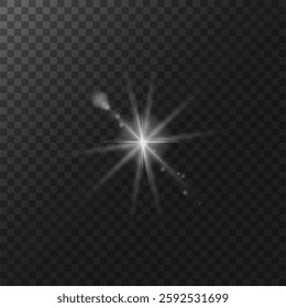 glow light effect. luminous element. a large star with a glow effect, iridescent sparks highlighted on a black background. vector transparent sunlight, lens flash effect or sun rays or spotlight flash