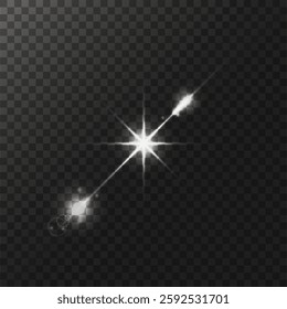 glow light effect. luminous element. a large star with a glow effect, iridescent sparks highlighted on a black background. vector transparent sunlight, lens flash effect or sun rays or spotlight flash