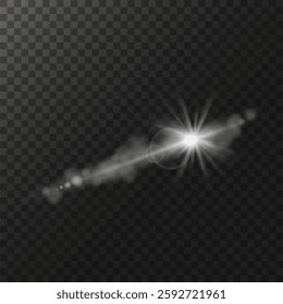 glow light effect. luminous element. a large star with a glow effect, iridescent sparks highlighted on a black background. vector transparent sunlight, lens flash effect or sun rays or spotlight flash